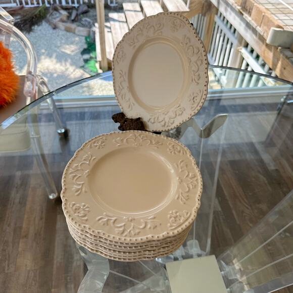 Salad Plates Better Homes and Gardens Medallion Wreath Cream Mist Set of 2 - Picture 3 of 9